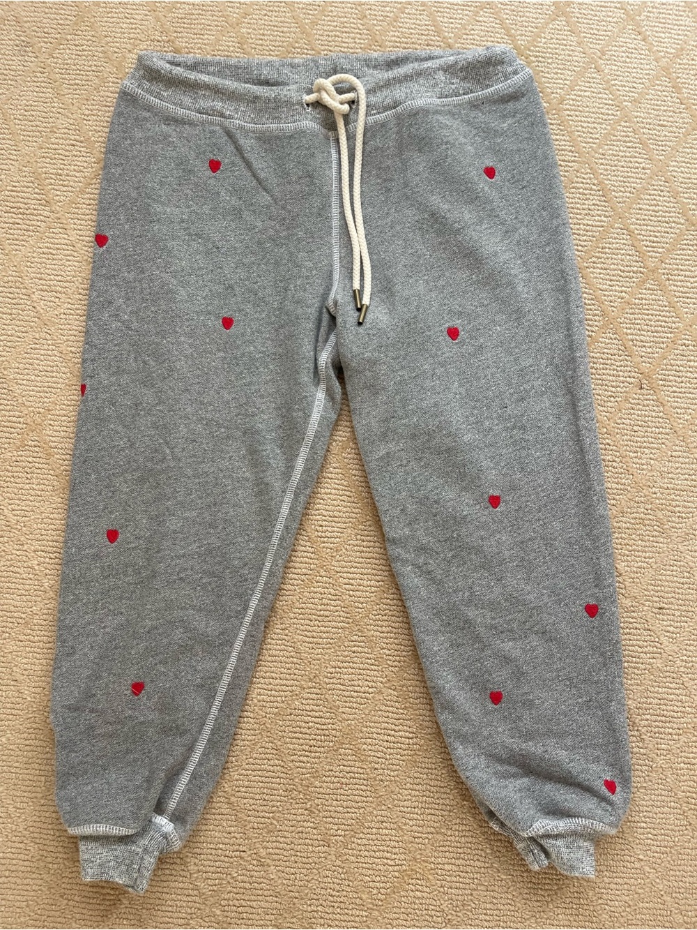 THE GREAT. Stadium Cropped Sweatpants with Red Heart Embroidery